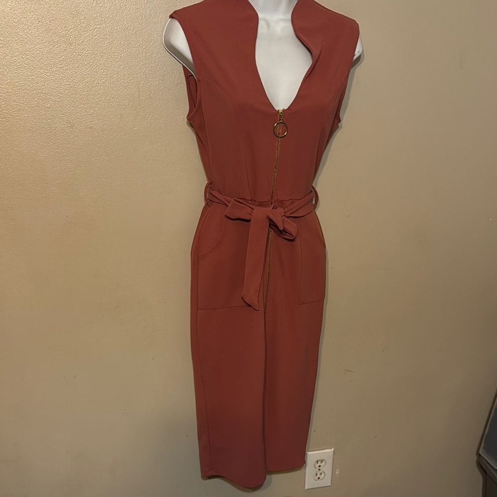 Women Almost Famous Orange Sheath Dress with Plunge Neckline size S